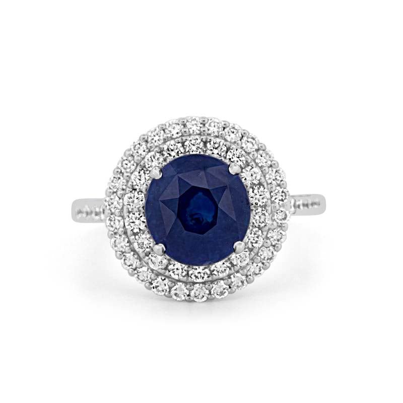 4.14 CT Round Blue Sapphire Pave Ring - ZIZOV DIAMONDS