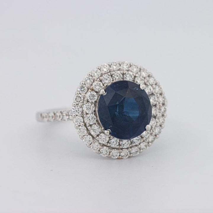 4.14 CT Round Blue Sapphire Pave Ring - ZIZOV DIAMONDS