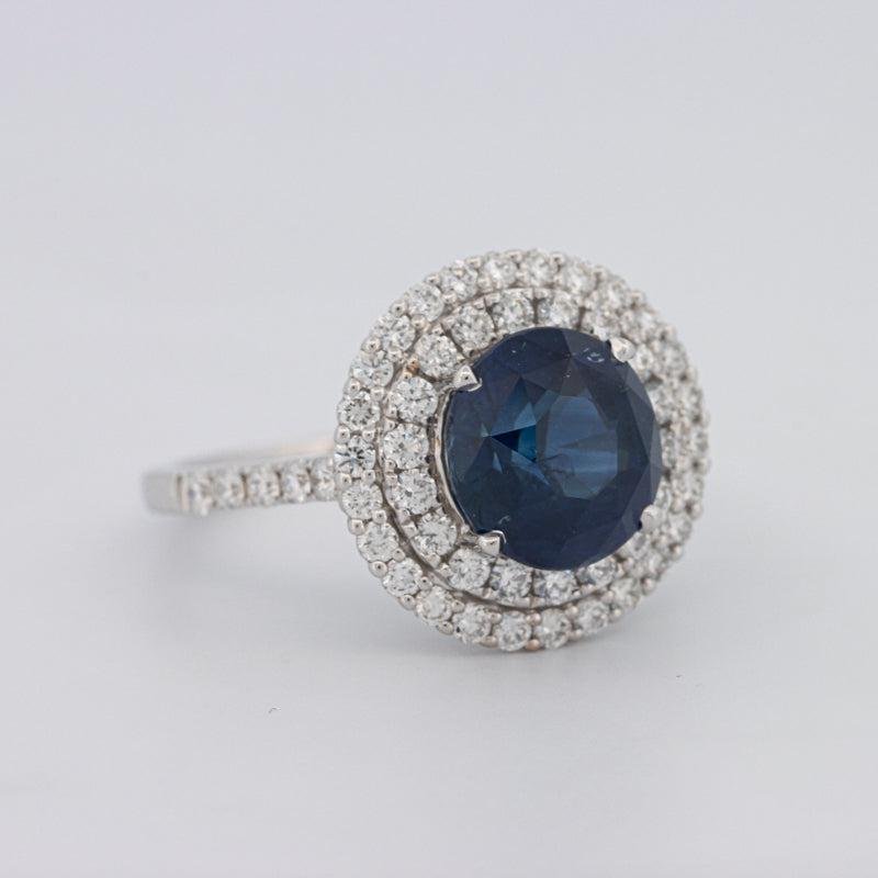 4.14 CT Round Blue Sapphire Pave Ring - ZIZOV DIAMONDS