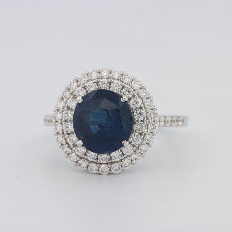 4.14 CT Round Blue Sapphire Pave Ring - ZIZOV DIAMONDS