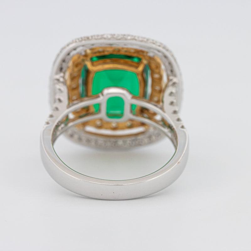 4.50 CT Double Halo Cushion Green Emerald Ring - ZIZOV DIAMONDS