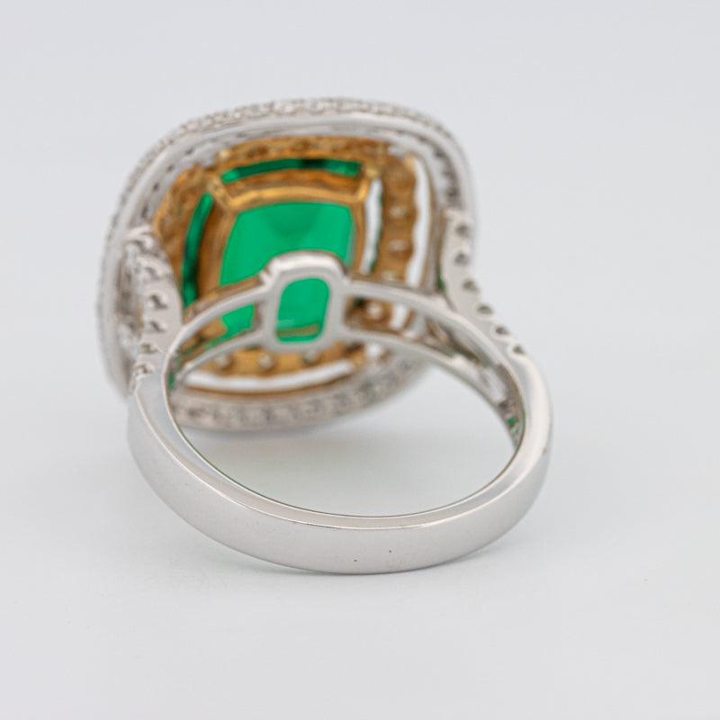 4.50 CT Double Halo Cushion Green Emerald Ring - ZIZOV DIAMONDS