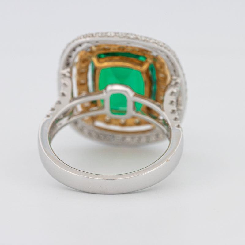 4.50 CT Double Halo Cushion Green Emerald Ring - ZIZOV DIAMONDS