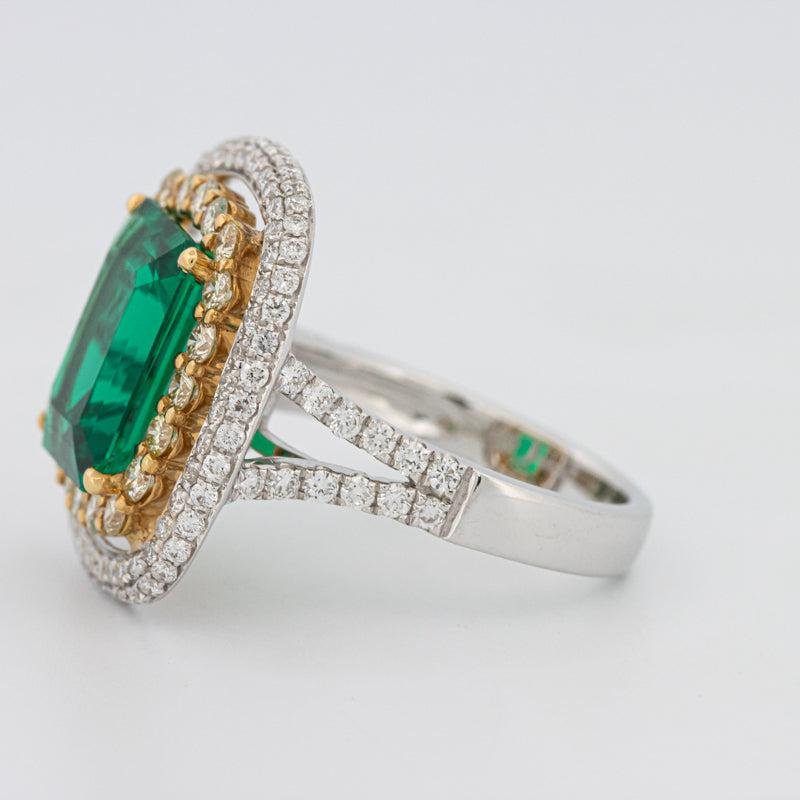 4.50 CT Double Halo Cushion Green Emerald Ring - ZIZOV DIAMONDS