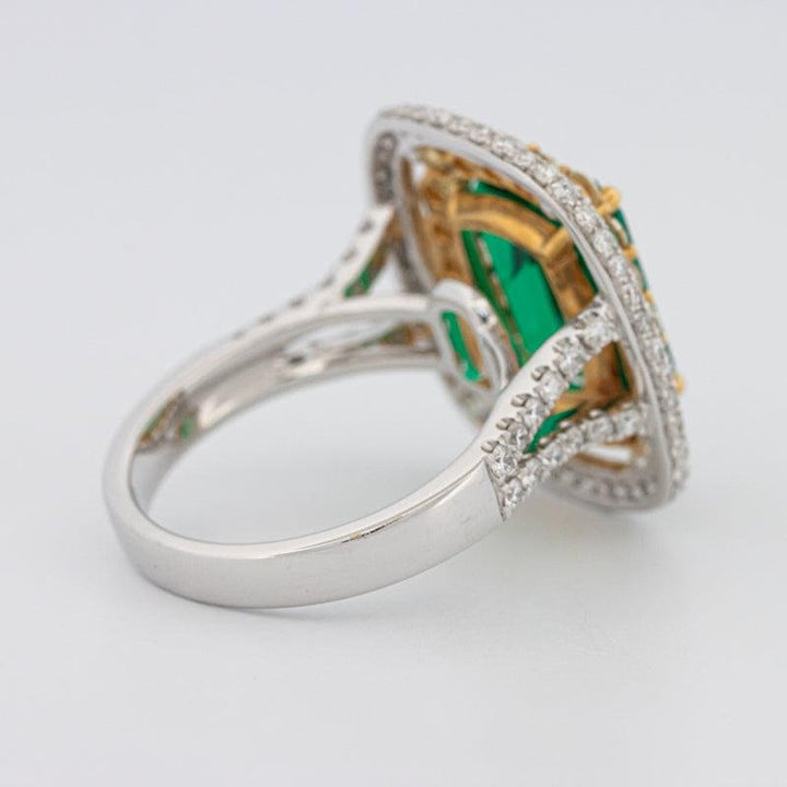 4.50 CT Double Halo Cushion Green Emerald Ring - ZIZOV DIAMONDS