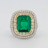 4.50 CT Double Halo Cushion Green Emerald Ring - ZIZOV DIAMONDS