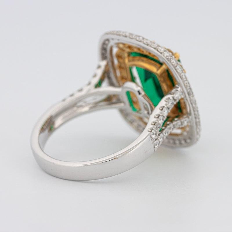 4.50 CT Double Halo Cushion Green Emerald Ring - ZIZOV DIAMONDS