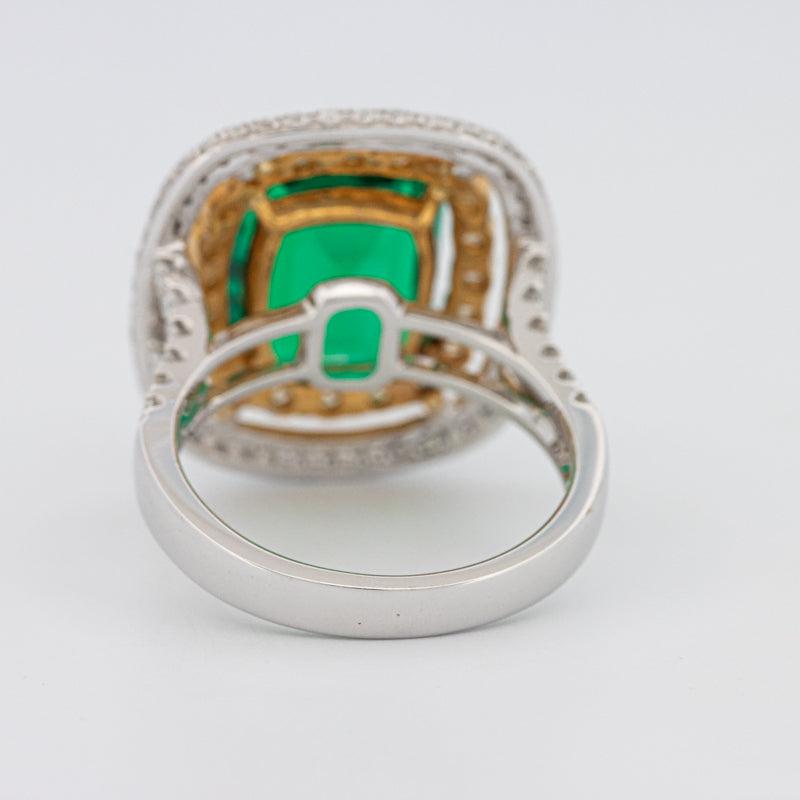 4.50 CT Double Halo Cushion Green Emerald Ring - ZIZOV DIAMONDS