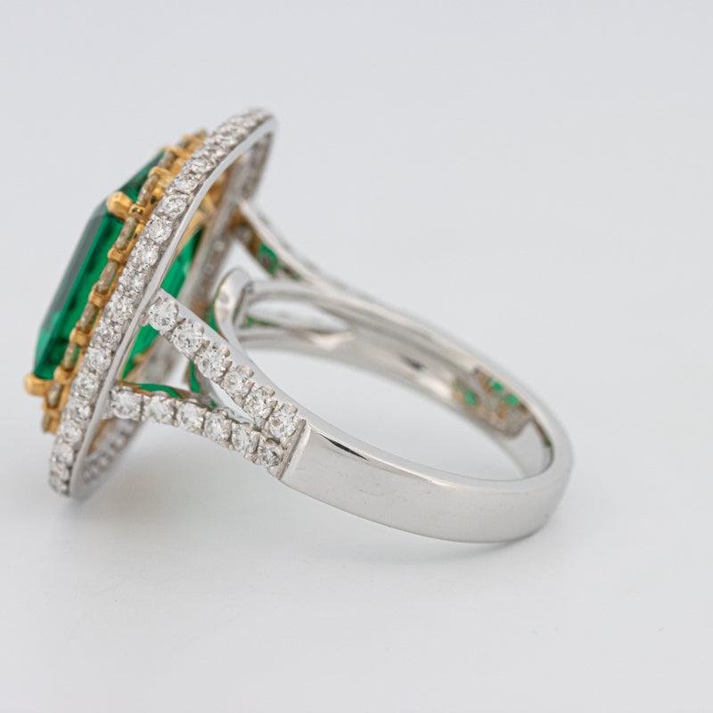 4.50 CT Double Halo Cushion Green Emerald Ring - ZIZOV DIAMONDS