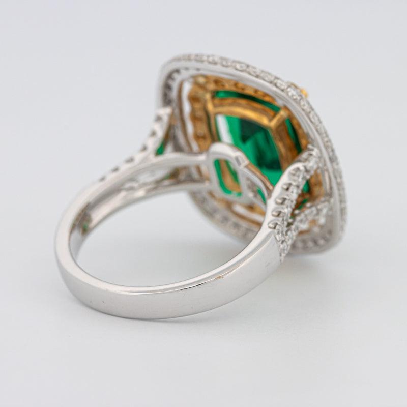 4.50 CT Double Halo Cushion Green Emerald Ring - ZIZOV DIAMONDS