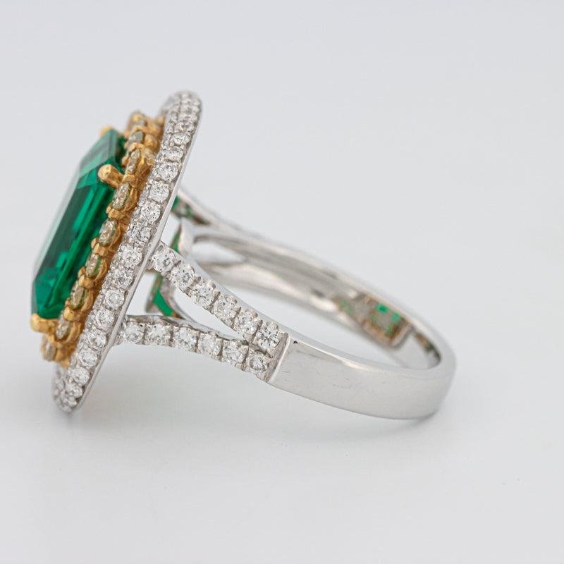 4.50 CT Double Halo Cushion Green Emerald Ring - ZIZOV DIAMONDS