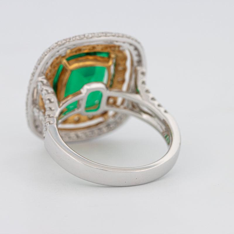 4.50 CT Double Halo Cushion Green Emerald Ring - ZIZOV DIAMONDS