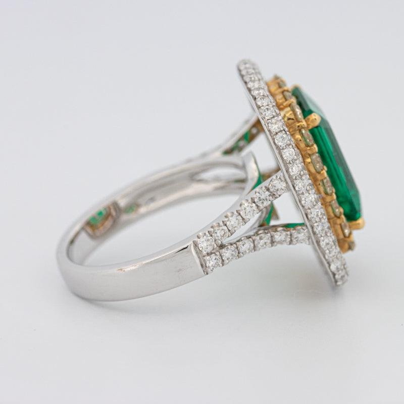 4.50 CT Double Halo Cushion Green Emerald Ring - ZIZOV DIAMONDS