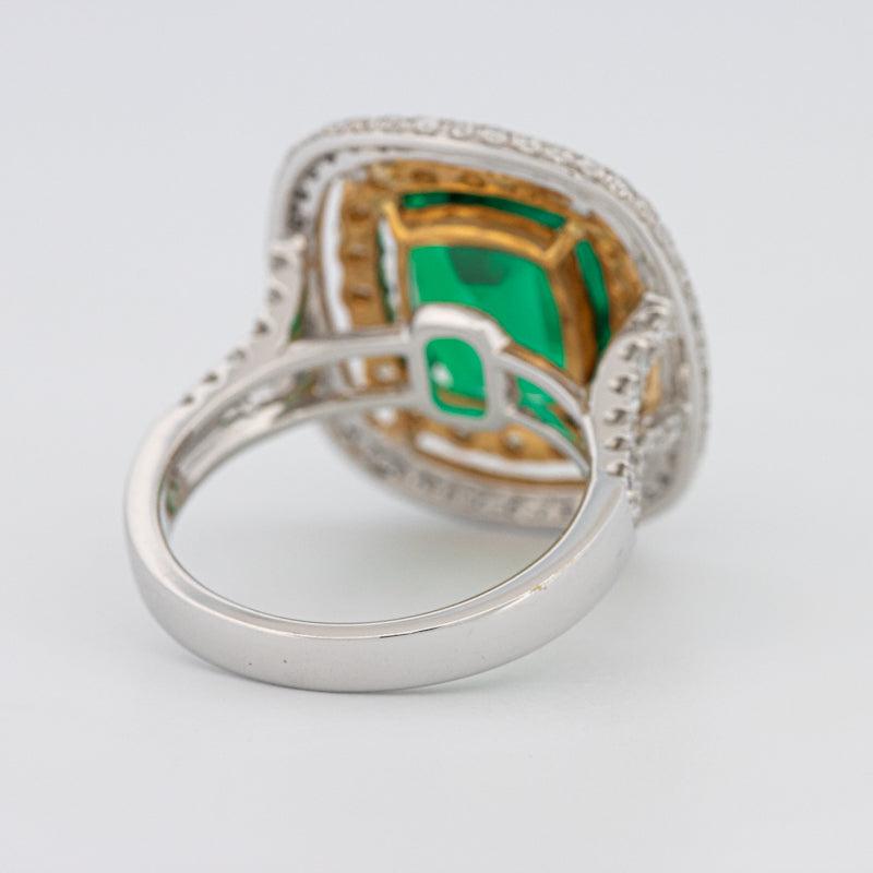 4.50 CT Double Halo Cushion Green Emerald Ring - ZIZOV DIAMONDS