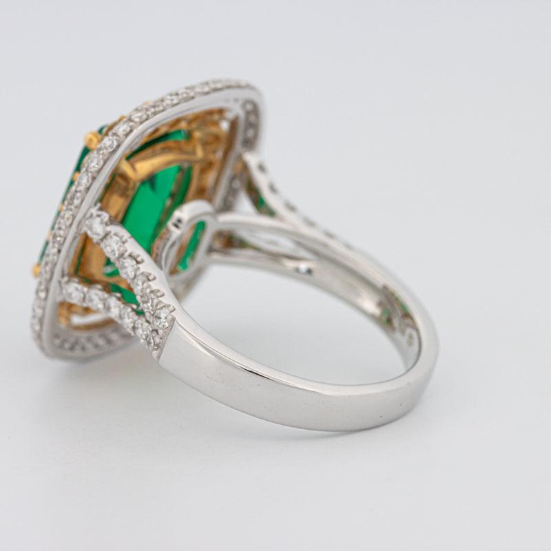 4.50 CT Double Halo Cushion Green Emerald Ring - ZIZOV DIAMONDS