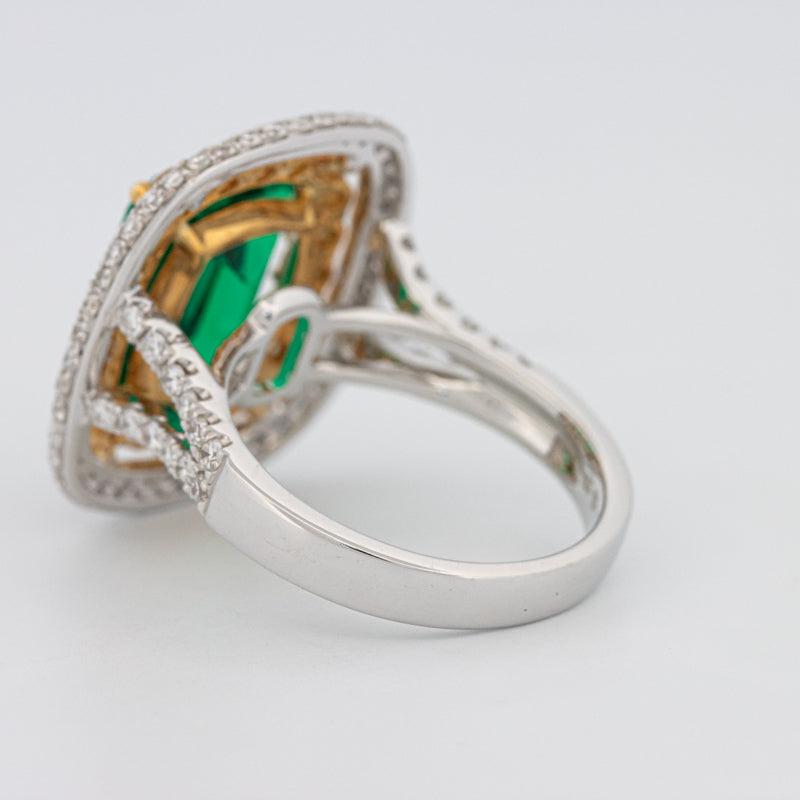 4.50 CT Double Halo Cushion Green Emerald Ring - ZIZOV DIAMONDS
