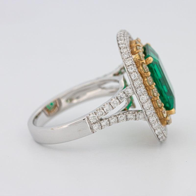 4.50 CT Double Halo Cushion Green Emerald Ring - ZIZOV DIAMONDS