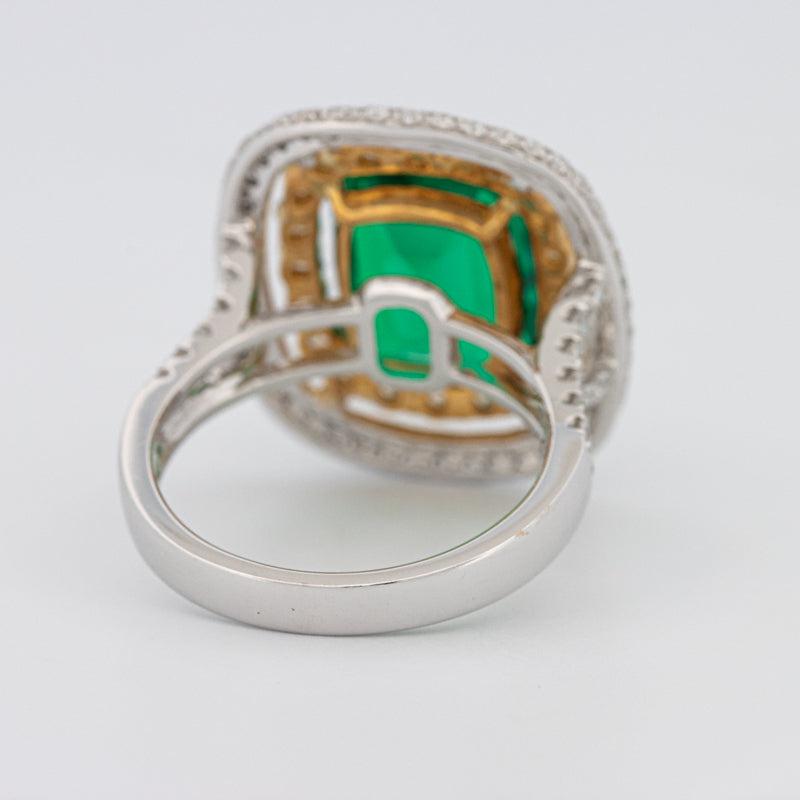 4.50 CT Double Halo Cushion Green Emerald Ring - ZIZOV DIAMONDS