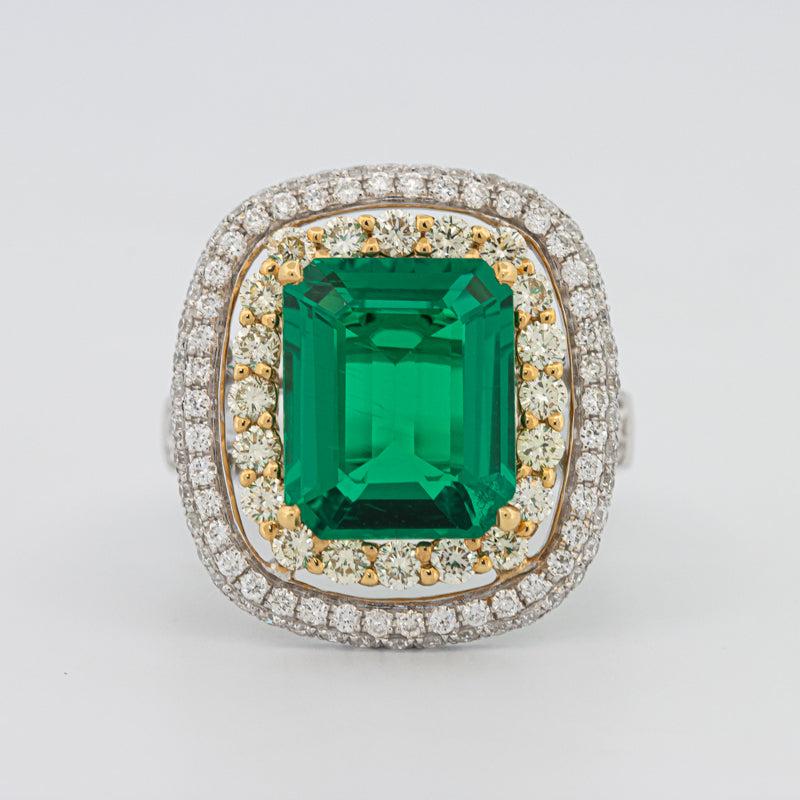 4,50 CT Doppel-Halo Cushion Green Emerald Ring