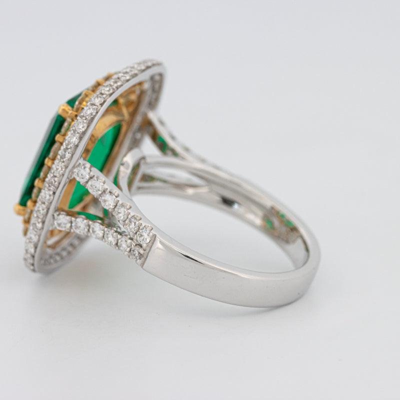 4.50 CT Double Halo Cushion Green Emerald Ring - ZIZOV DIAMONDS