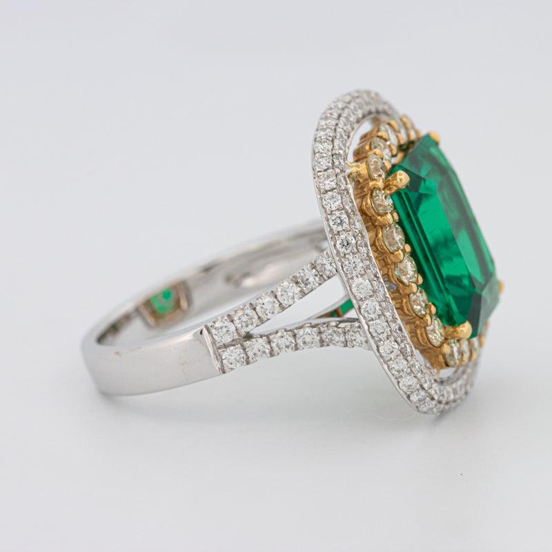 4.50 CT Double Halo Cushion Green Emerald Ring - ZIZOV DIAMONDS