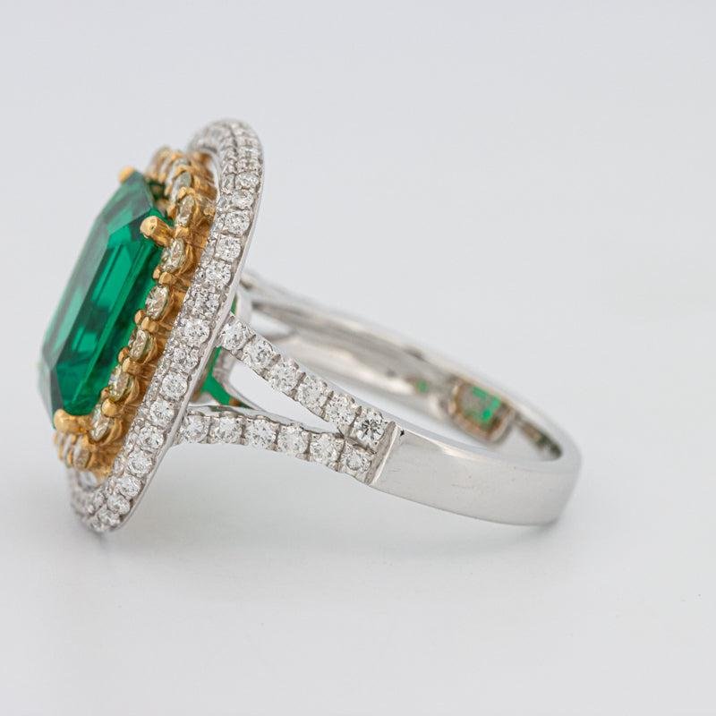 4.50 CT Double Halo Cushion Green Emerald Ring - ZIZOV DIAMONDS