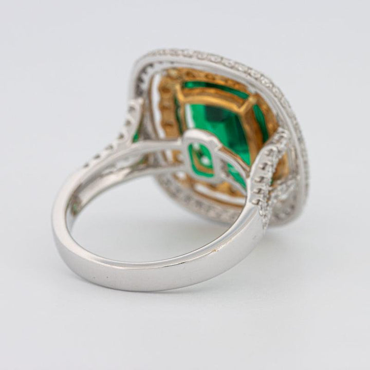 4.50 CT Double Halo Cushion Green Emerald Ring - ZIZOV DIAMONDS