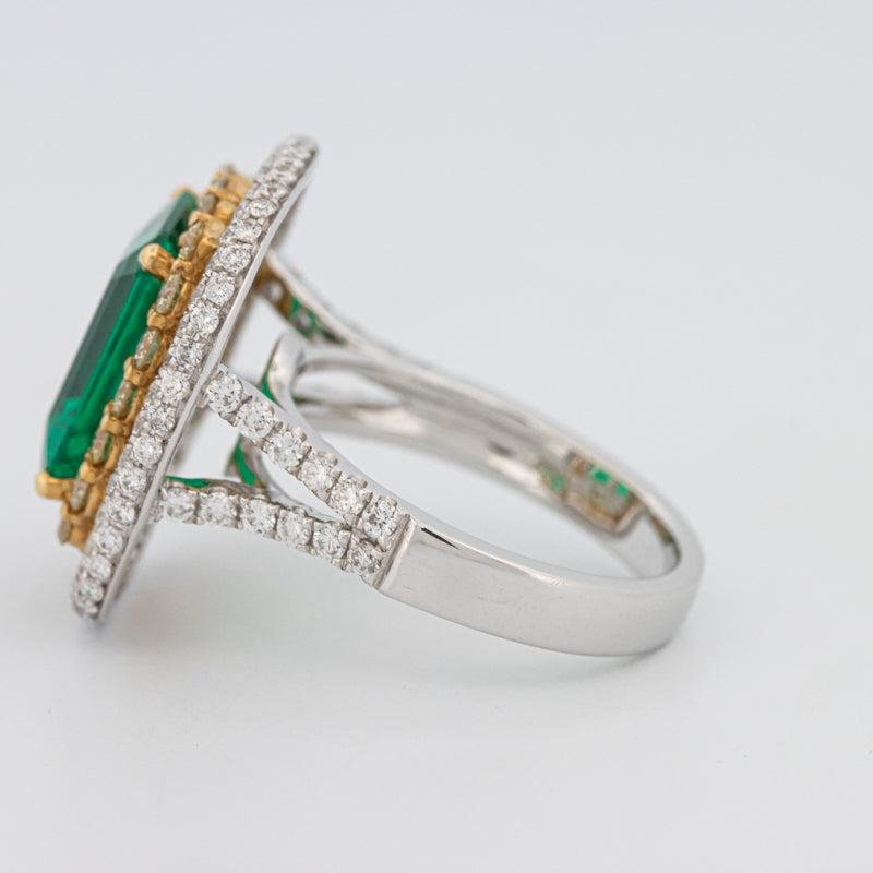 4.50 CT Double Halo Cushion Green Emerald Ring - ZIZOV DIAMONDS