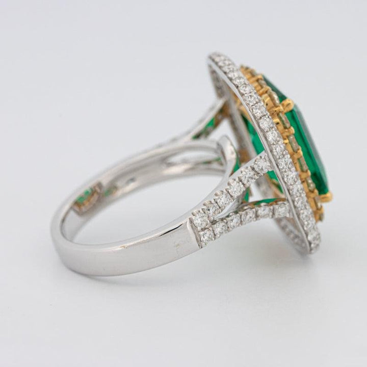 4.50 CT Double Halo Cushion Green Emerald Ring - ZIZOV DIAMONDS