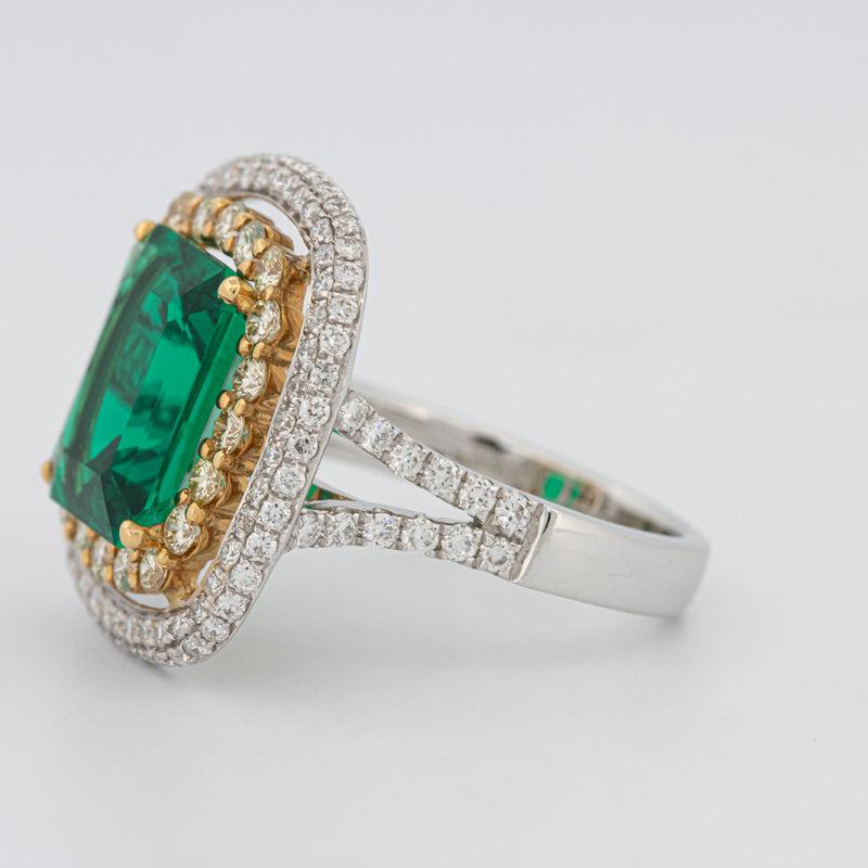4.50 CT Double Halo Cushion Green Emerald Ring - ZIZOV DIAMONDS