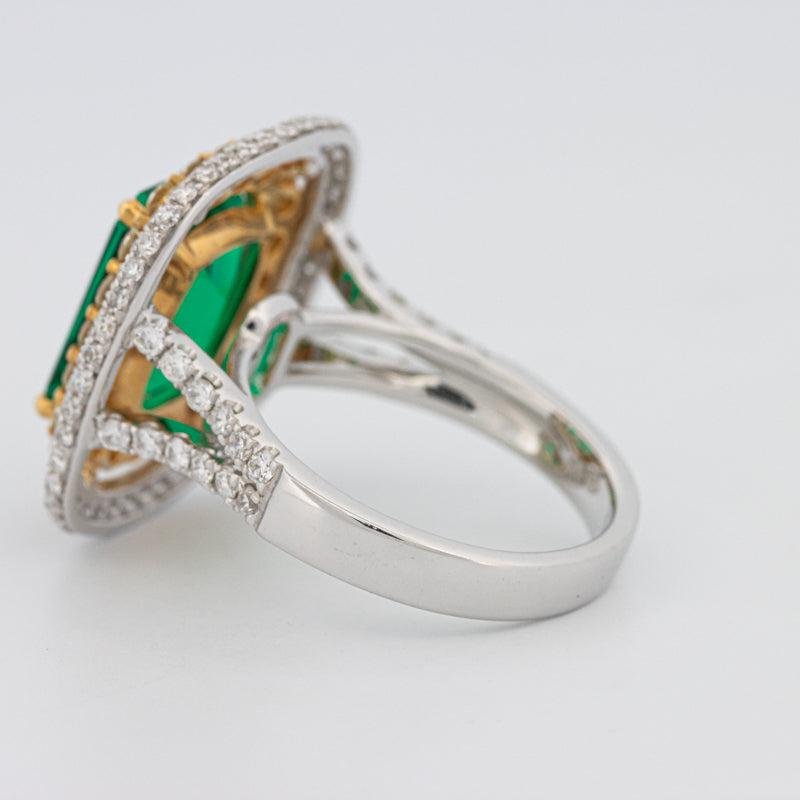 4.50 CT Double Halo Cushion Green Emerald Ring - ZIZOV DIAMONDS