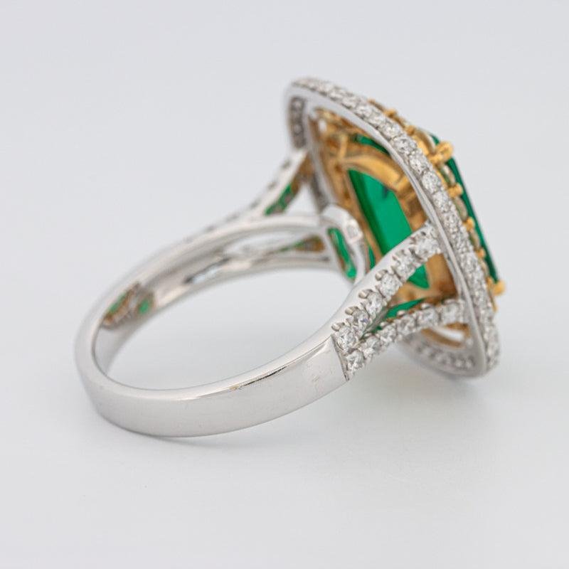 4.50 CT Double Halo Cushion Green Emerald Ring - ZIZOV DIAMONDS