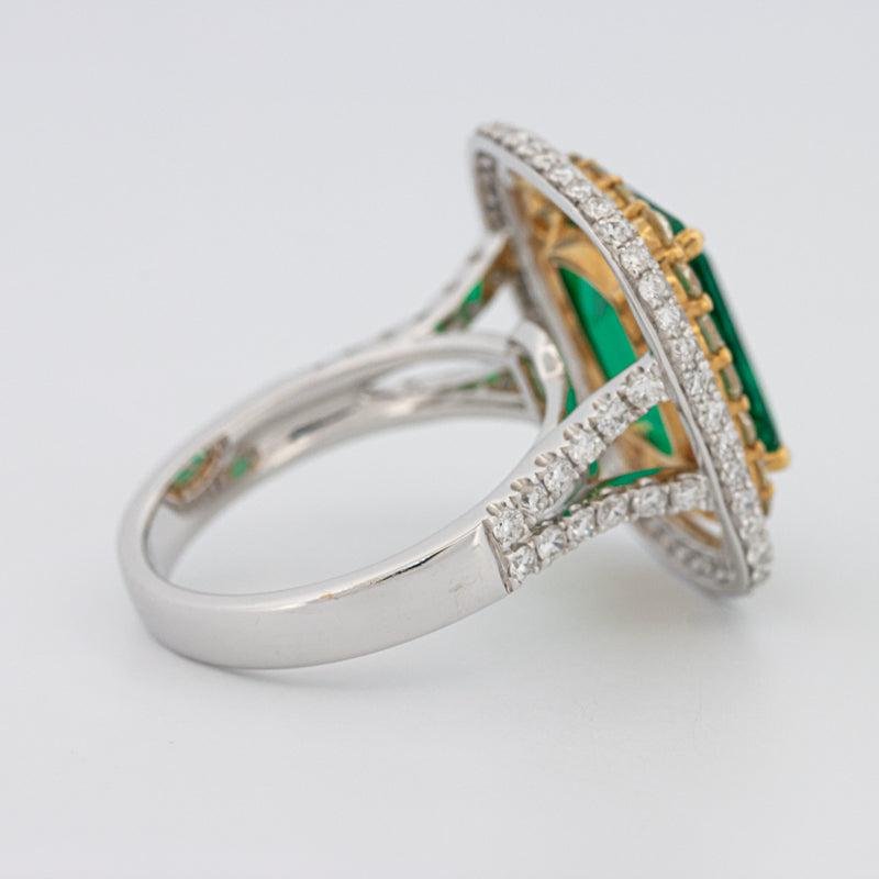 4.50 CT Double Halo Cushion Green Emerald Ring - ZIZOV DIAMONDS