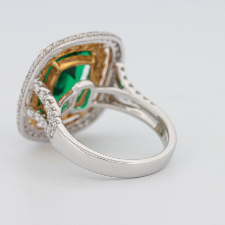 4.50 CT Double Halo Cushion Green Emerald Ring - ZIZOV DIAMONDS