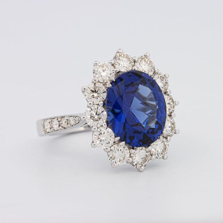 4.60 CT Oval Bue Sapphire Flower Ring - ZIZOV DIAMONDS