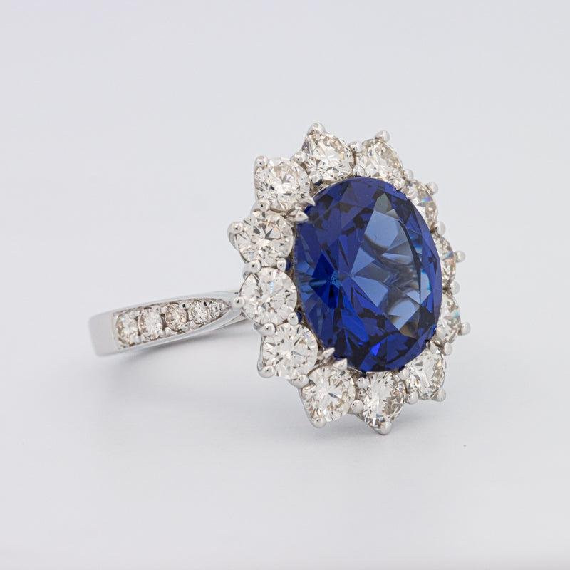 4.60 CT Oval Bue Sapphire Flower Ring - ZIZOV DIAMONDS