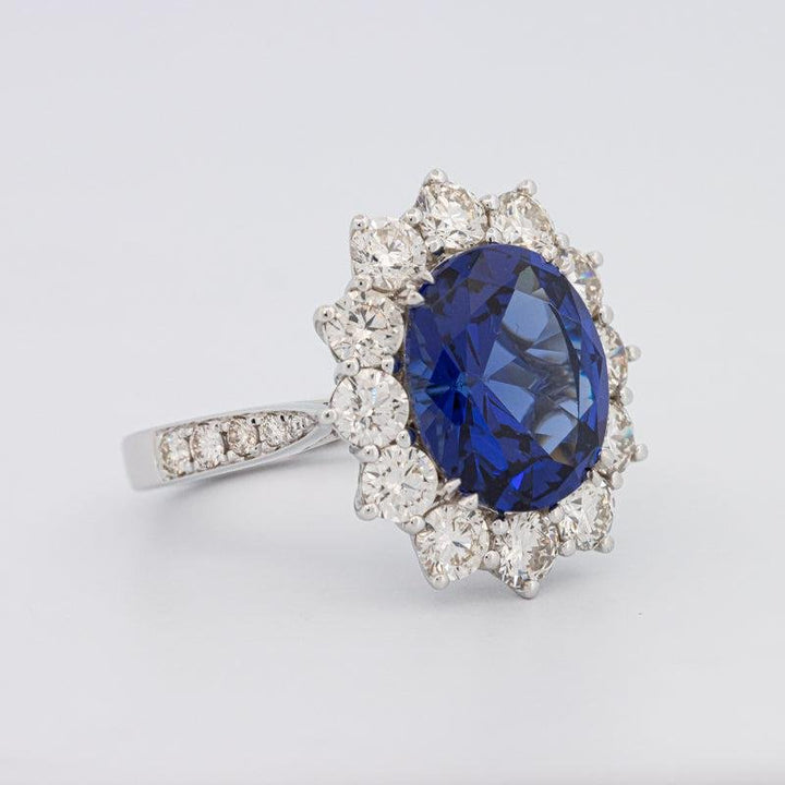 4.60 CT Oval Bue Sapphire Flower Ring - ZIZOV DIAMONDS