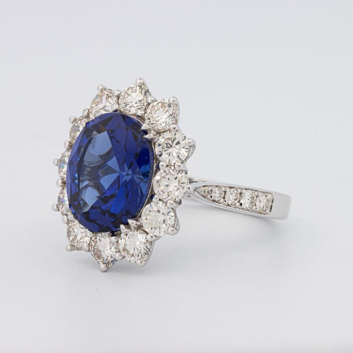 4.60 CT Oval Bue Sapphire Flower Ring - ZIZOV DIAMONDS