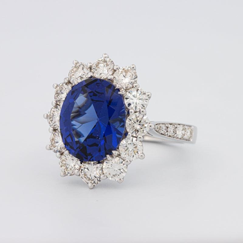 4.60 CT Oval Bue Sapphire Flower Ring - ZIZOV DIAMONDS
