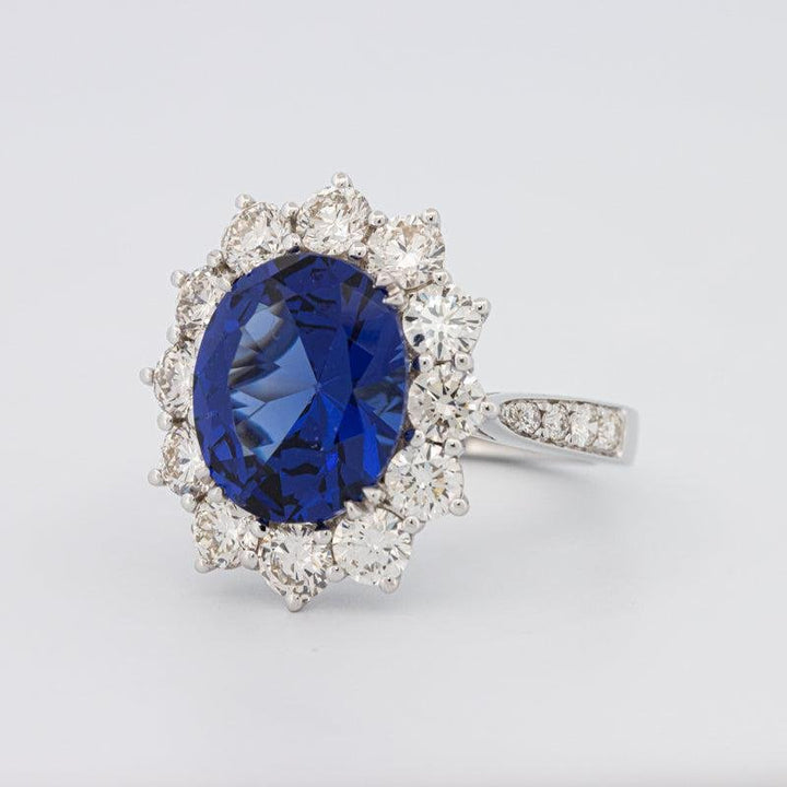4.60 CT Oval Bue Sapphire Flower Ring - ZIZOV DIAMONDS