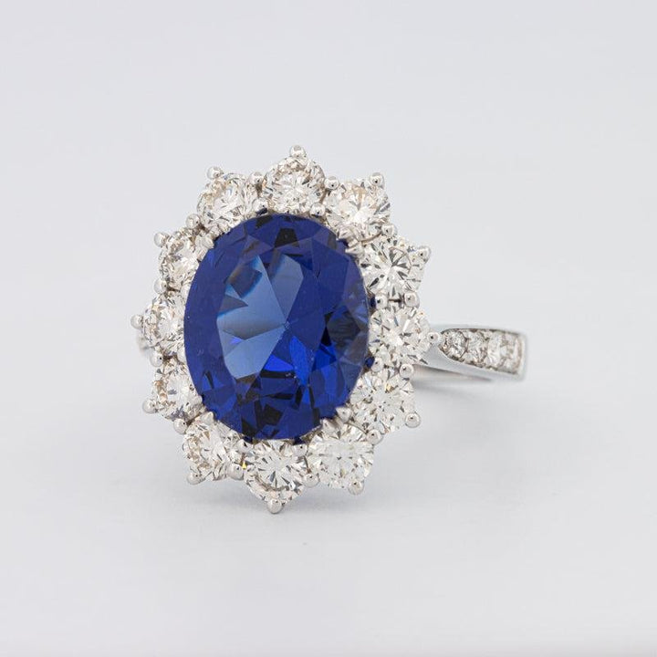 4.60 CT Oval Bue Sapphire Flower Ring - ZIZOV DIAMONDS