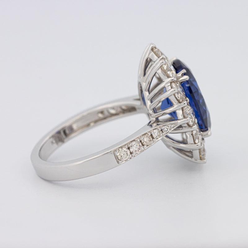 4.60 CT Oval Bue Sapphire Flower Ring - ZIZOV DIAMONDS