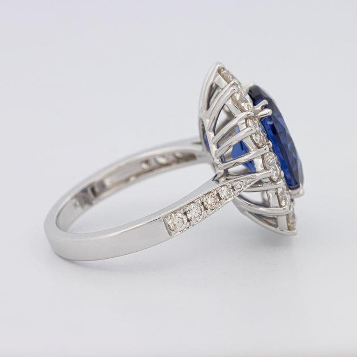 4.60 CT Oval Bue Sapphire Flower Ring - ZIZOV DIAMONDS