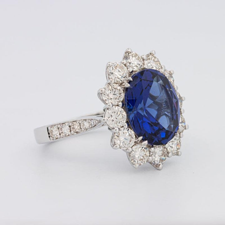 4.60 CT Oval Bue Sapphire Flower Ring - ZIZOV DIAMONDS
