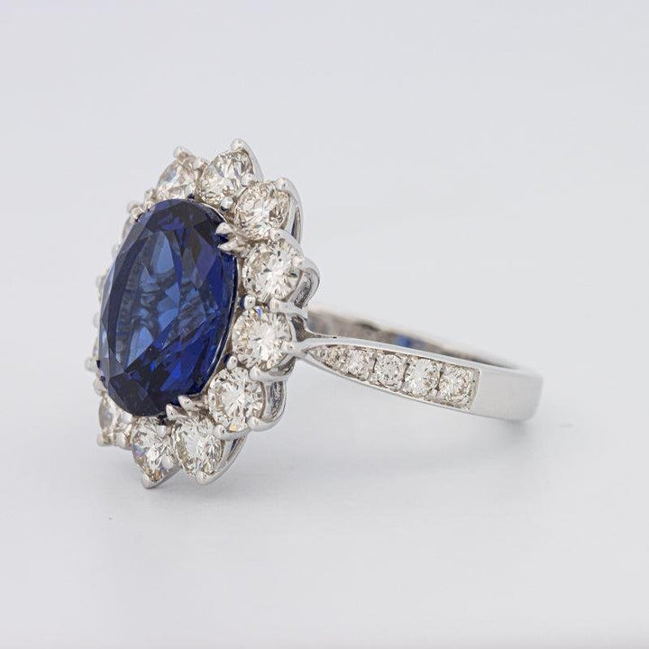 4.60 CT Oval Bue Sapphire Flower Ring - ZIZOV DIAMONDS