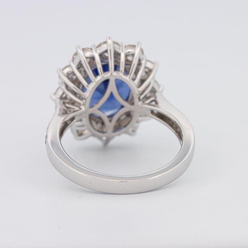 4.60 CT Oval Bue Sapphire Flower Ring - ZIZOV DIAMONDS