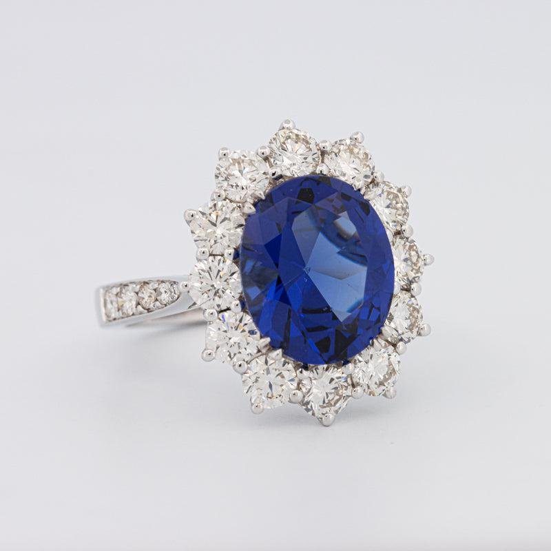 4.60 CT Oval Bue Sapphire Flower Ring - ZIZOV DIAMONDS