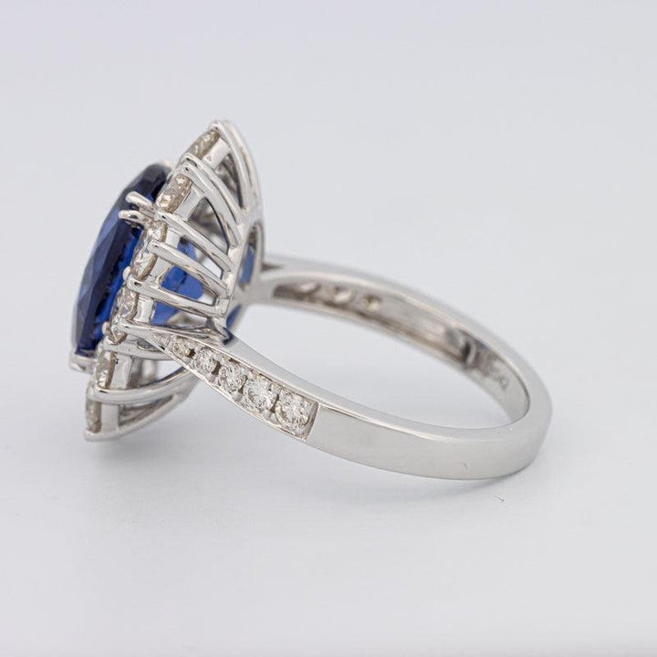 4.60 CT Oval Bue Sapphire Flower Ring - ZIZOV DIAMONDS