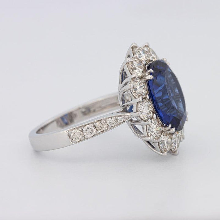 4.60 CT Oval Bue Sapphire Flower Ring - ZIZOV DIAMONDS