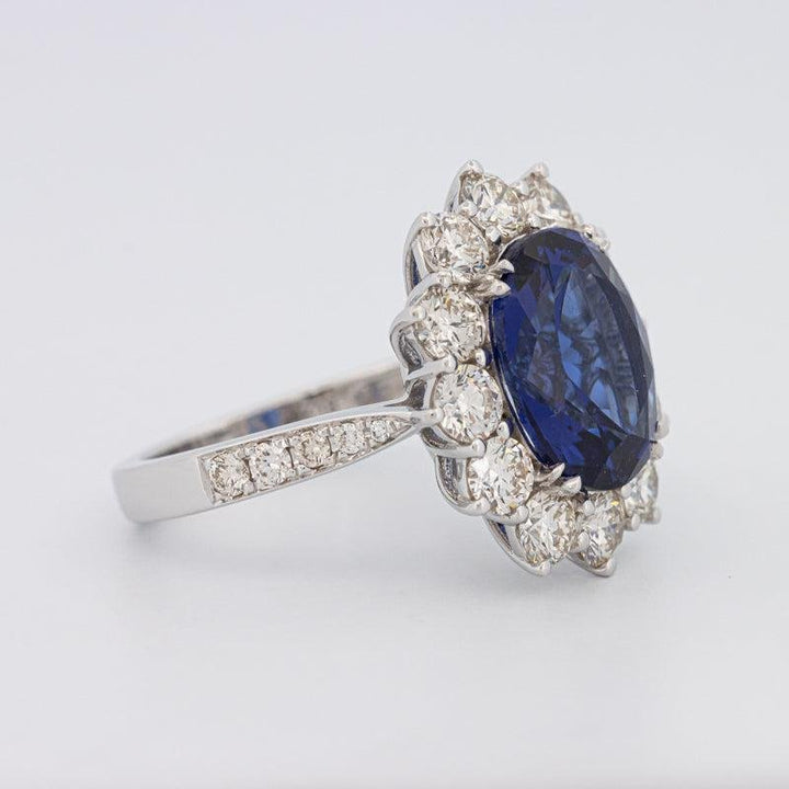 4.60 CT Oval Bue Sapphire Flower Ring - ZIZOV DIAMONDS